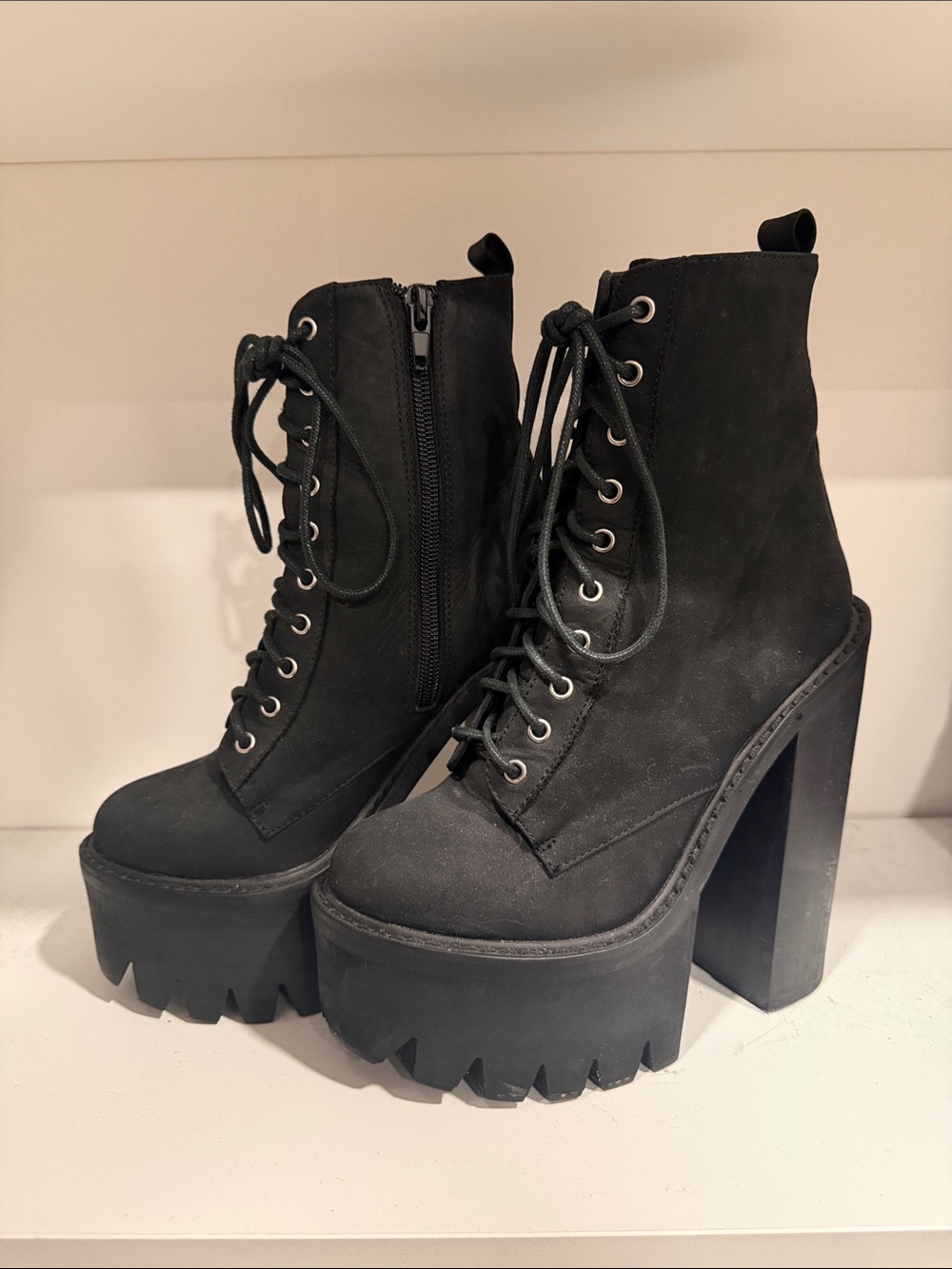 Jeffrey Campbell Black Chunky Platform Lace-Up Ankle Boots - Picture 4 of 6